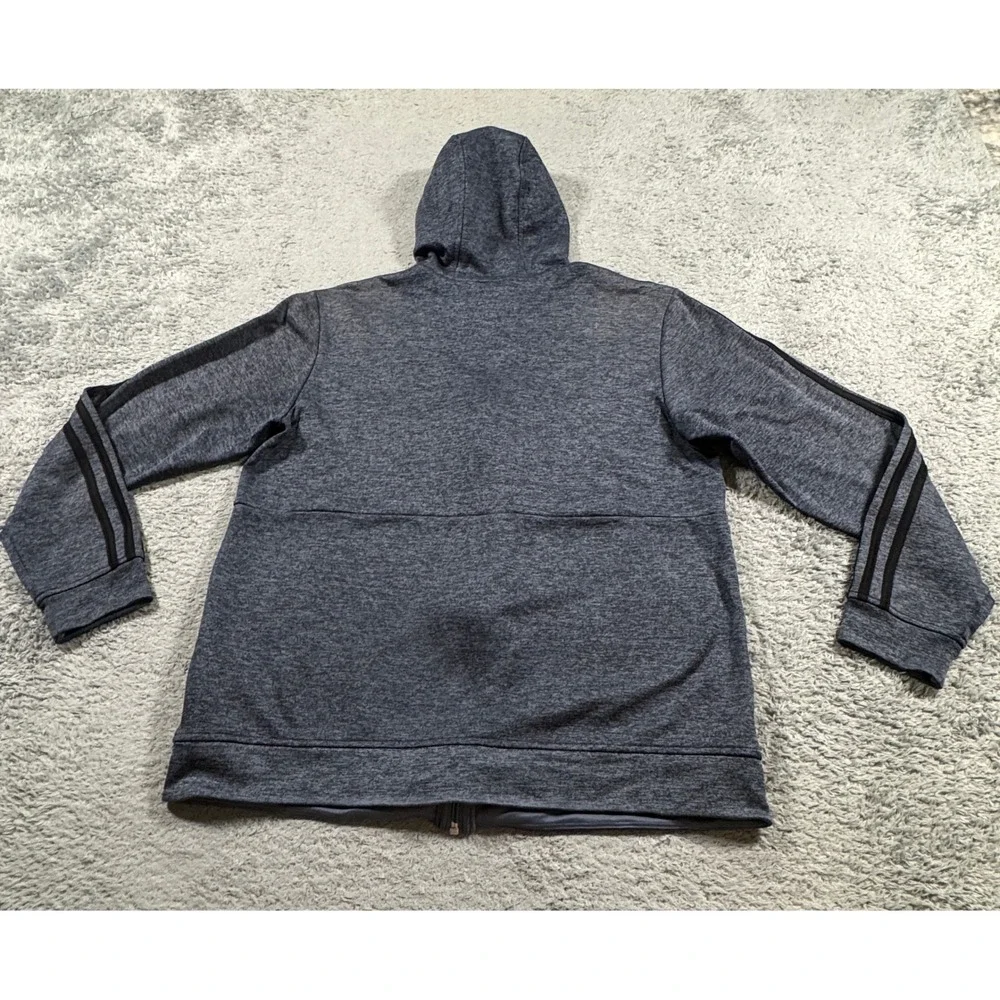 Adidas Mens 3 Stripe Full Zip Fleece Hoodie Size Medium Heathered Blue Gray